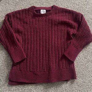 Pink Rose Textured Knit Sweater - Deep Burgundy
